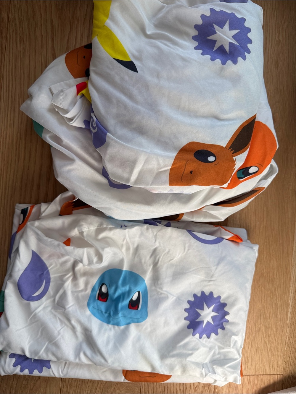 Kids White Pokémon Dream Bed Sheet full - Eevee and Squirtle